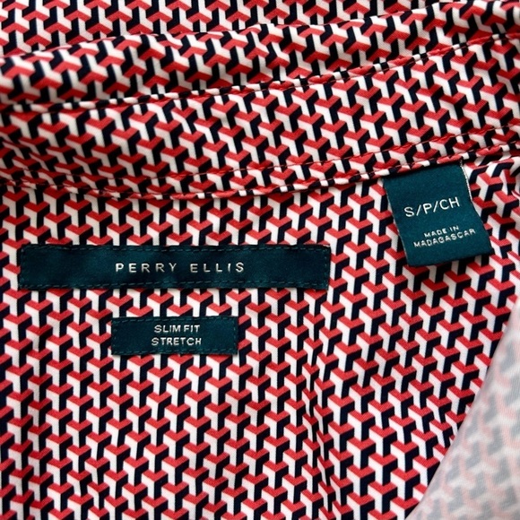 Perry Ellis  Total Stretch Slim Fit Short Sleeve Button Down Geometric Print S - Picture 7 of 8
